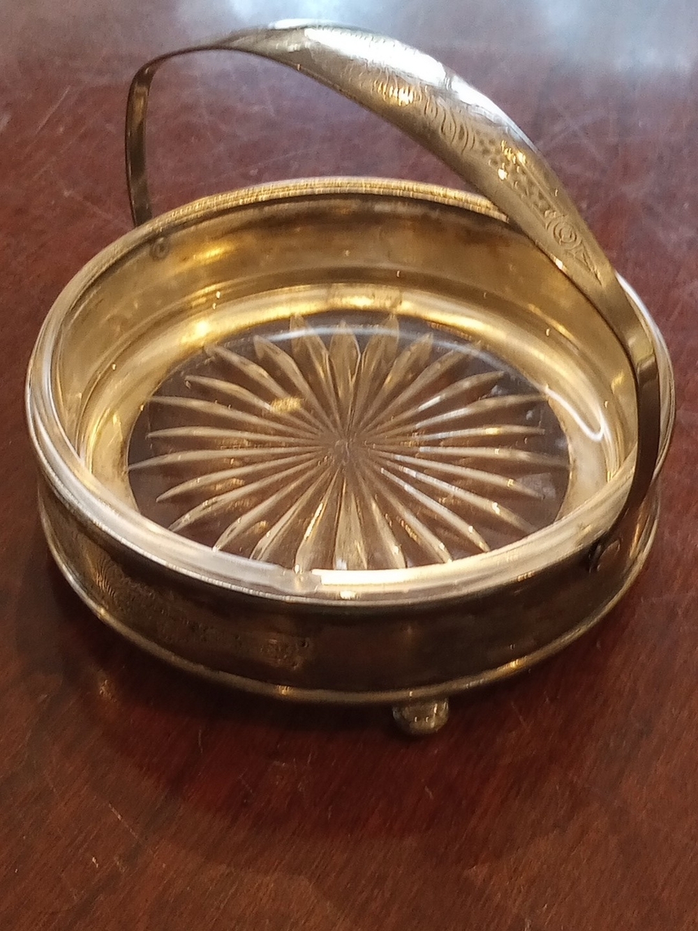 Vintage Glass Dish with Decorative Silver Plate